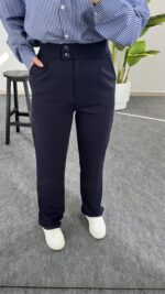 Fancy Düğmeli Crep Pantolon - Lacivert - Görsel 6