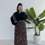 Farey Ekose Desen Şifon Etek - Kahve