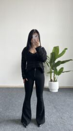 Fermuar Detay İspanyol Paça Pantolon - Görsel 4