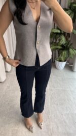 Gold Düğmeli Çelik Triko Yelek Gri - Görsel 3