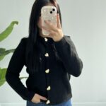 Gold Kalp Düğmeli Triko Hırka - Siyah