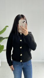 Gold Kalp Düğmeli Triko Hırka - Siyah - Görsel 2