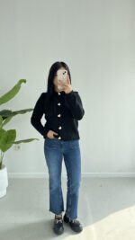 Gold Kalp Düğmeli Triko Hırka - Siyah - Görsel 4