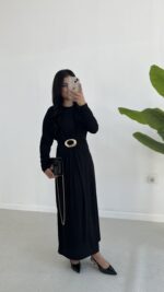 Gold Toka Detaylı Elbise - Siyah