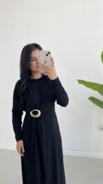 Gold Toka Detaylı Elbise - Siyah - Görsel 5