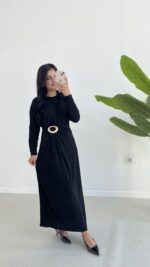 Gold Toka Detaylı Elbise - Siyah - Görsel 3