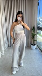 Gri Cırtlı Palazzo Pantolon - Görsel 2