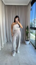 Gri Cırtlı Palazzo Pantolon