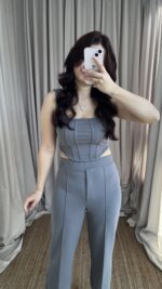 Gri Korse Görünümlü Askılı Takım - Görsel 4