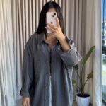 Gri Oversize Bambu Gömlek