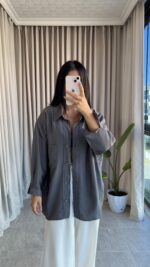 Gri Oversize Bambu Gömlek