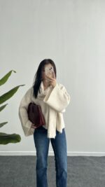 Griss Atkılı Yün Kazak - Ekru - Görsel 2