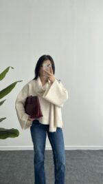 Griss Atkılı Yün Kazak - Ekru