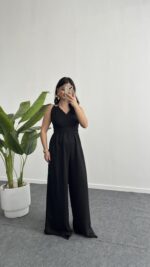 Sırt Dekolteli Tulum - Siyah - Görsel 7