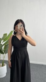 Sırt Dekolteli Tulum - Siyah - Görsel 5