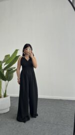 Sırt Dekolteli Tulum - Siyah - Görsel 4