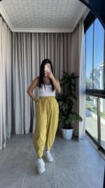 Hardal Balon Model Keten Pantolon - Görsel 5