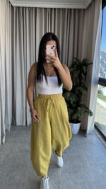 Hardal Balon Model Keten Pantolon - Görsel 3