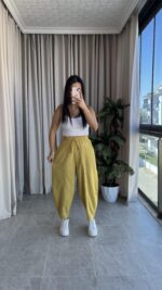 Hardal Balon Model Keten Pantolon - Görsel 2