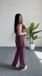 Helena Şal Yaka Yelek Pantolon İkili Takım - Gül Kurusu - Görsel 5