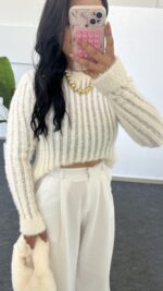 Hira Ajurlu Sakallı Triko Bluz - Ekru - Görsel 3