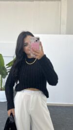 Hira Ajurlu Sakallı Triko Bluz - Siyah - Görsel 4