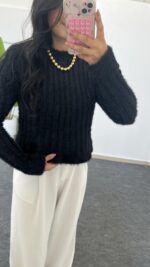 Hira Ajurlu Sakallı Triko Bluz - Siyah - Görsel 5