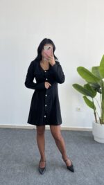 İnci Düğmeli Kapalı Cep Elbise - Görsel 8