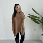 Karden Yırtmaçlı Pelerin - Bisküvi