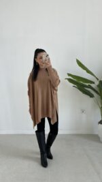 Karden Yırtmaçlı Pelerin - Bisküvi