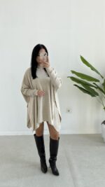 Karden Yırtmaçlı Pelerin - Taş