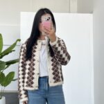 Kardena Baklava Desen Sakallı Hırka - Kahve