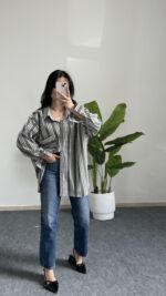 Katre Garnili Bambu Gömlek - Gri - Görsel 6