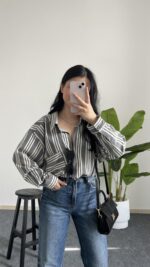 Katre Garnili Bambu Gömlek - Gri - Görsel 2