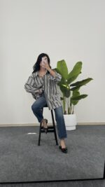 Katre Garnili Bambu Gömlek - Gri - Görsel 3