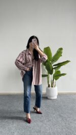 Katre Garnili Bambu Gömlek - Gül Kurusu - Görsel 5