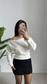 Kayık Yaka Oysho Bluz - Ekru - Görsel 3