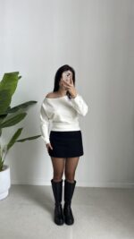 Kayık Yaka Oysho Bluz - Ekru - Görsel 5