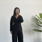 Bonita Kruvaze Yaka Aksesuarlı Takım - Siyah