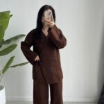 Kruvaze Triko Takım - Kahve