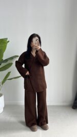 Kruvaze Triko Takım - Kahve