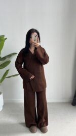 Kruvaze Triko Takım - Kahve - Görsel 4