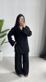 Kruvaze Triko Takım - Siyah - Görsel 2