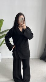 Kruvaze Triko Takım - Siyah - Görsel 3