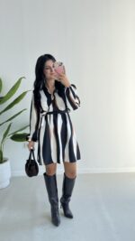 Kruvaze Yakalı Desenli Modal Mini Elbise - Füme - Görsel 2