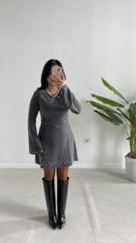 Lavia Drop Detaylı Selanik Elbise - Gri - Görsel 3