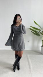 Lavia Drop Detaylı Selanik Elbise - Gri - Görsel 7