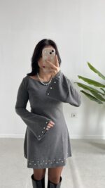 Lavia Drop Detaylı Selanik Elbise - Gri - Görsel 5