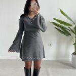 Lavia Drop Detaylı Selanik Elbise - Gri