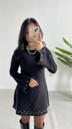 Lavia Drop Detaylı Selanik Elbise - Siyah - Görsel 4